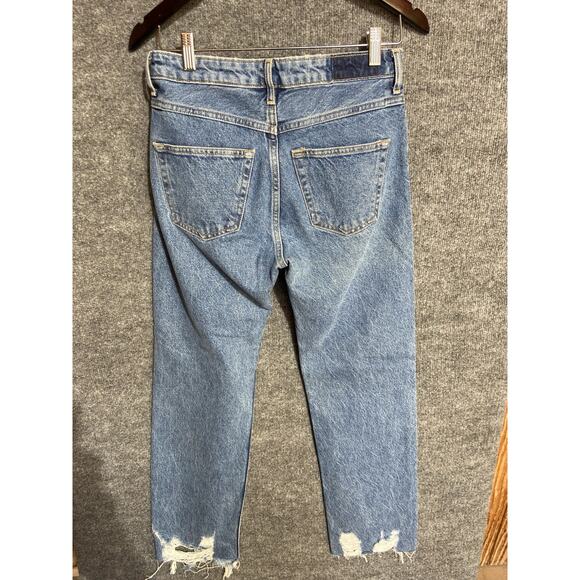H&M & Denim Jeans Women Sz 6 High Rise Straight Leg Distressed Light Wash Pants - Picture 2 of 8